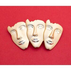 Vintage Golden Faces Brooch - F27